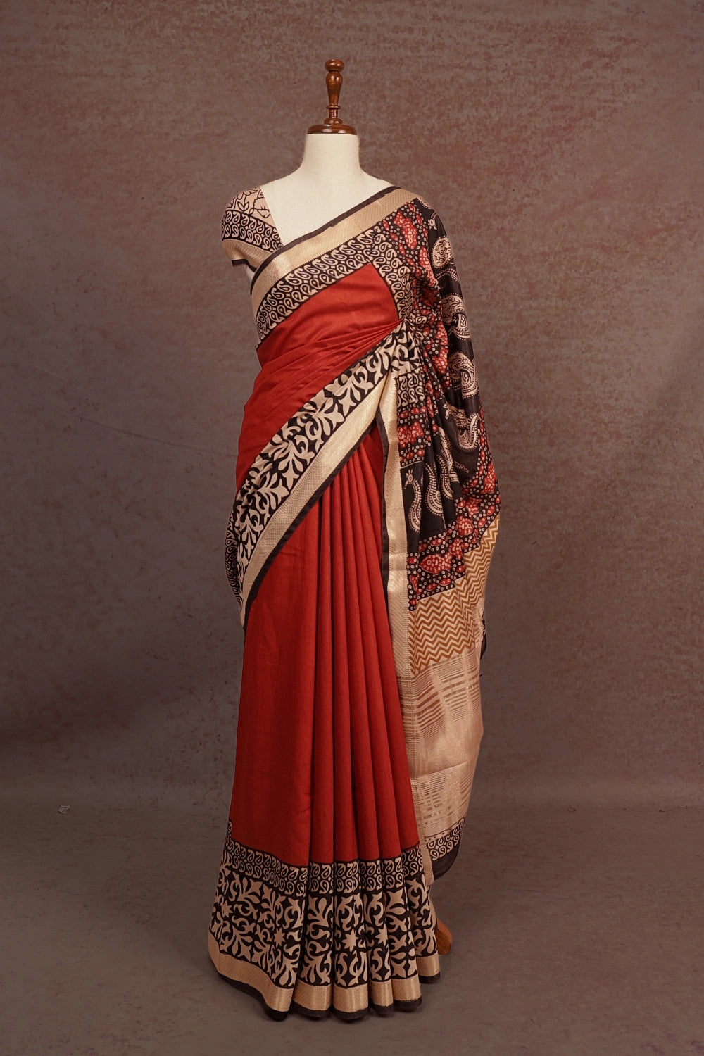 Brick Orange Semi Chanderi Silk Saree