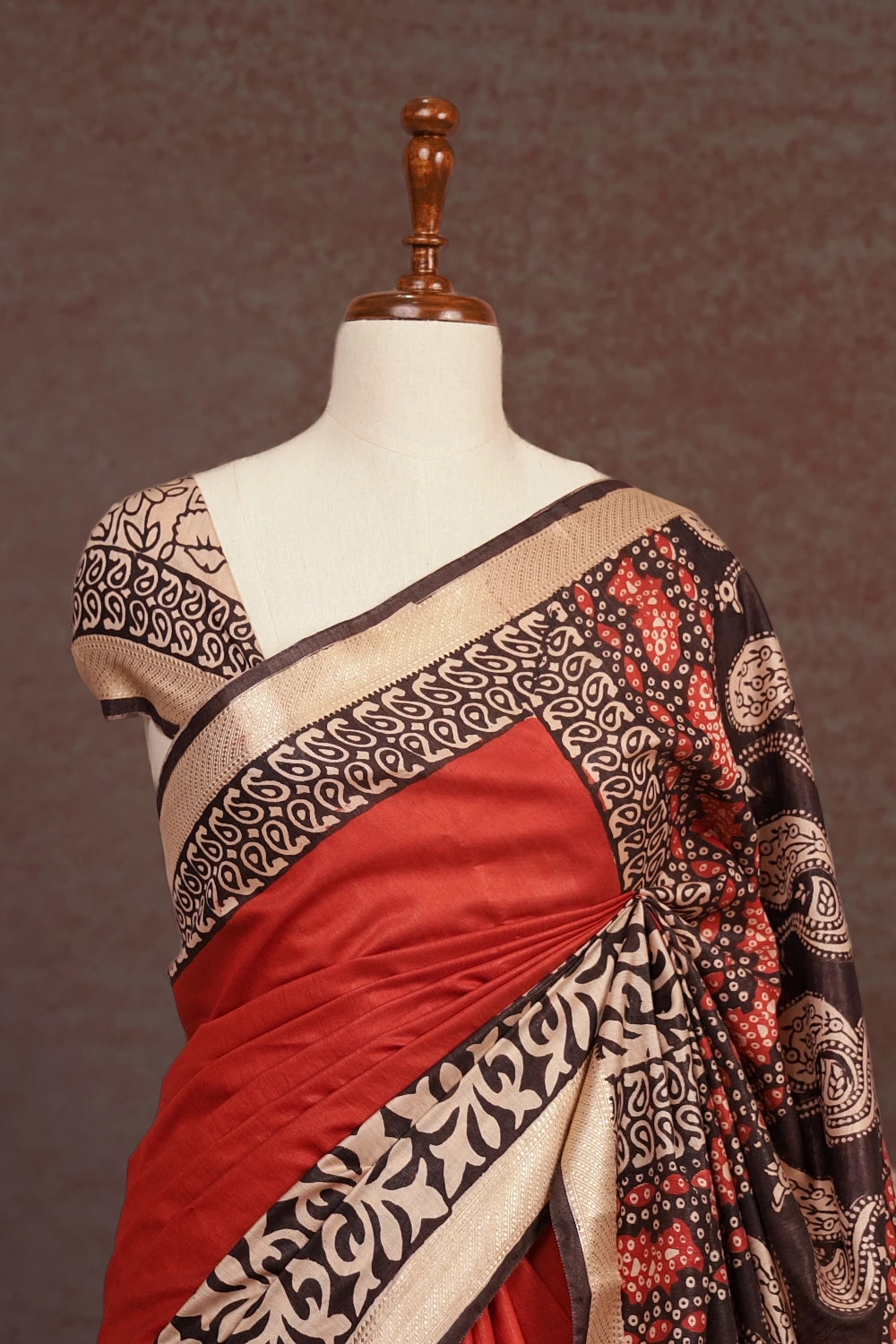 Brick Orange Semi Chanderi Silk Saree