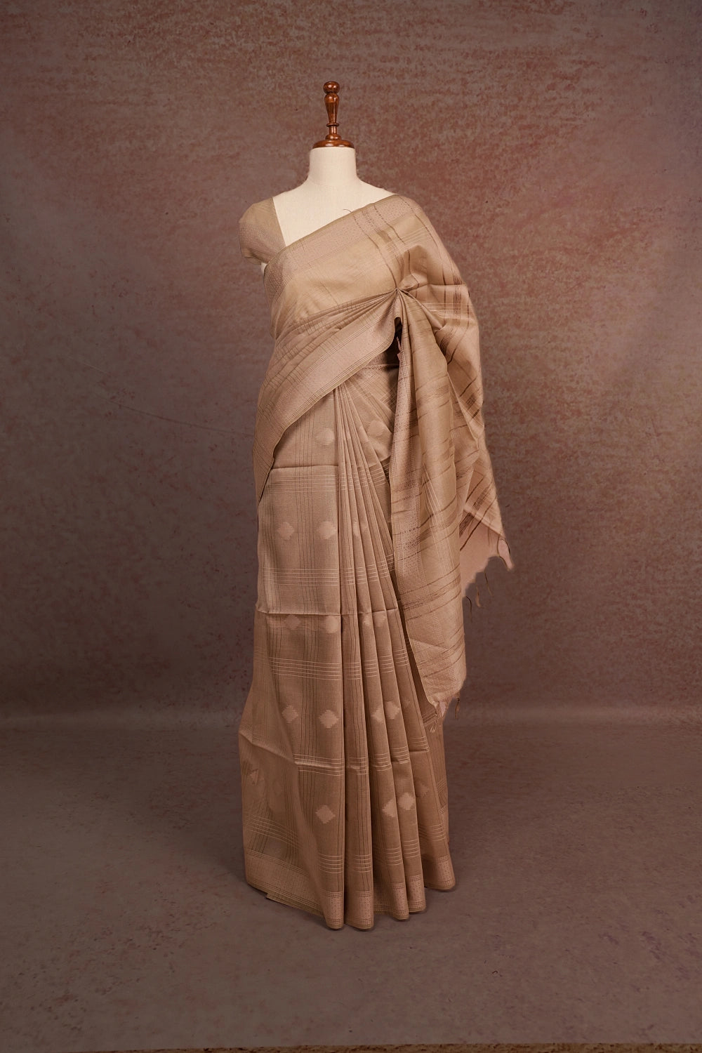 Dark Cream Semi Tussar Saree