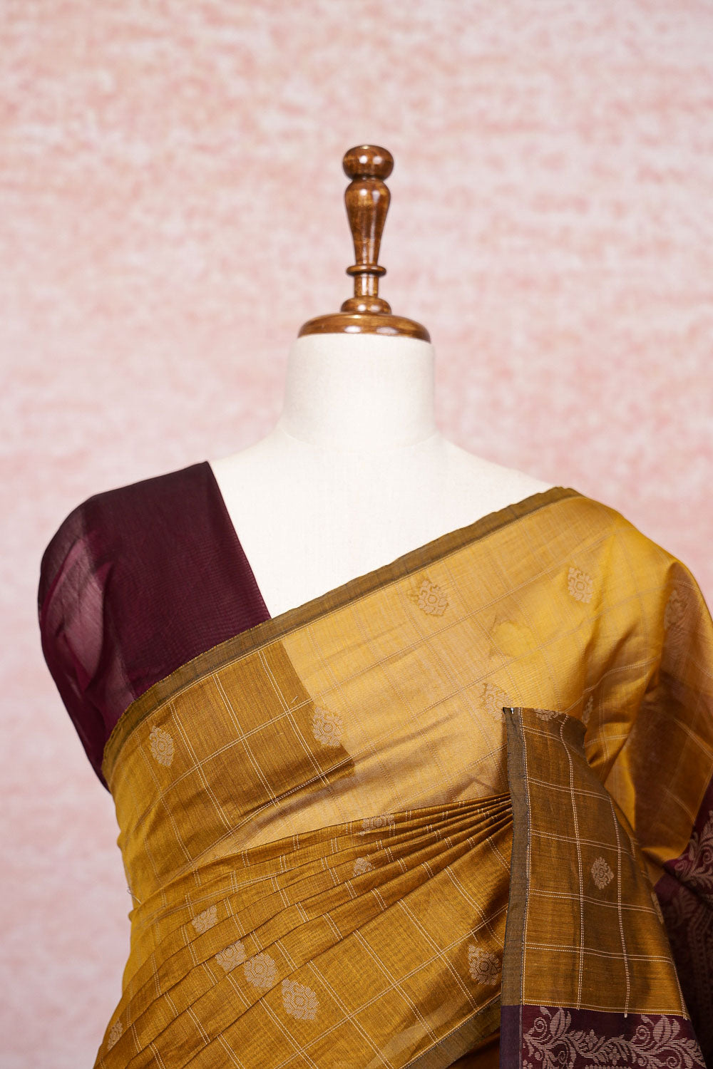Mustard Yellow Cotton Silk Saree