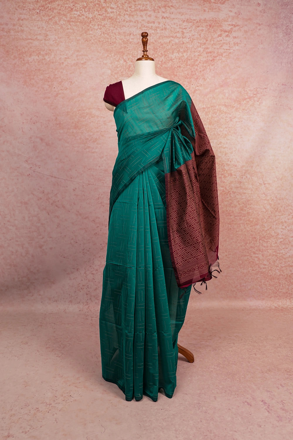 Dark Sapphire Green Cotton Silk Saree