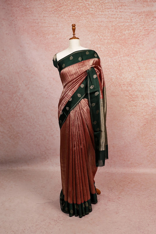 Reddish Maroon Tissue Crepe Saree