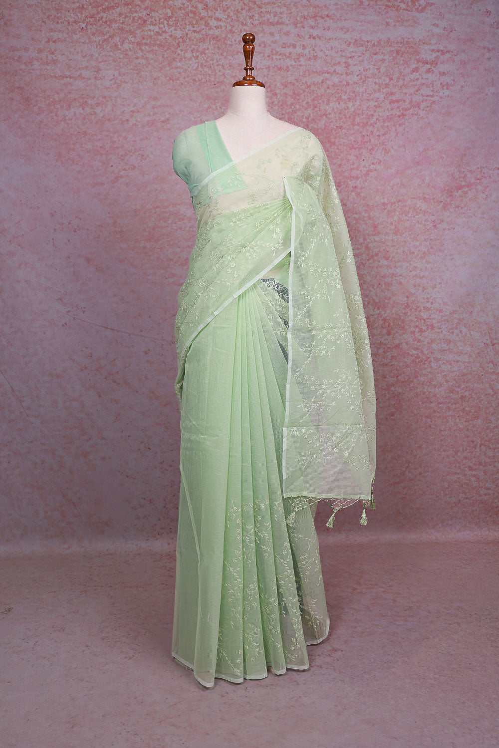 Pista Green Net Kota Saree