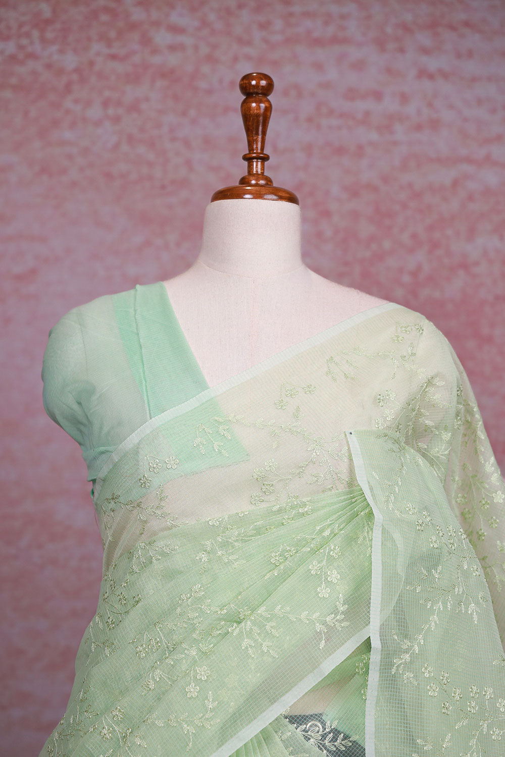 Pista Green Net Kota Saree