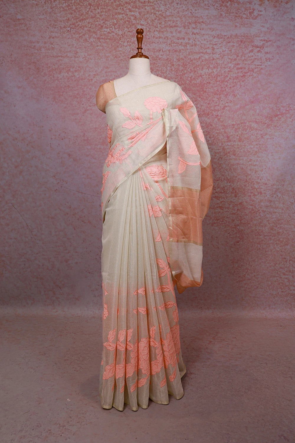 Cream Net Kota Saree