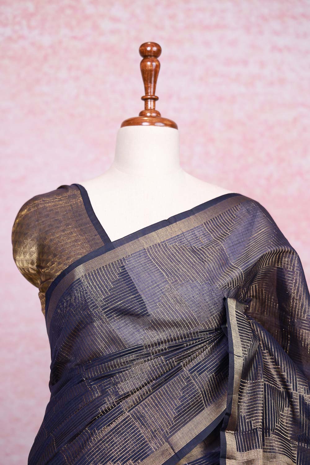 Navy Blue Semi Tussar Saree