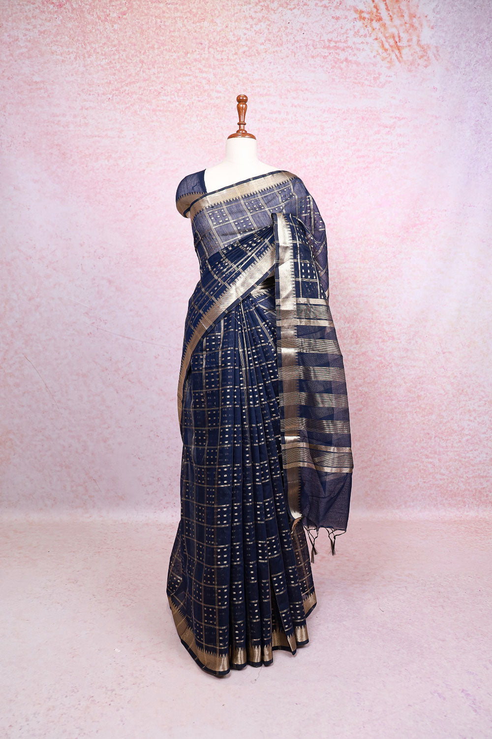 Navy Blue Cotton Silk Saree