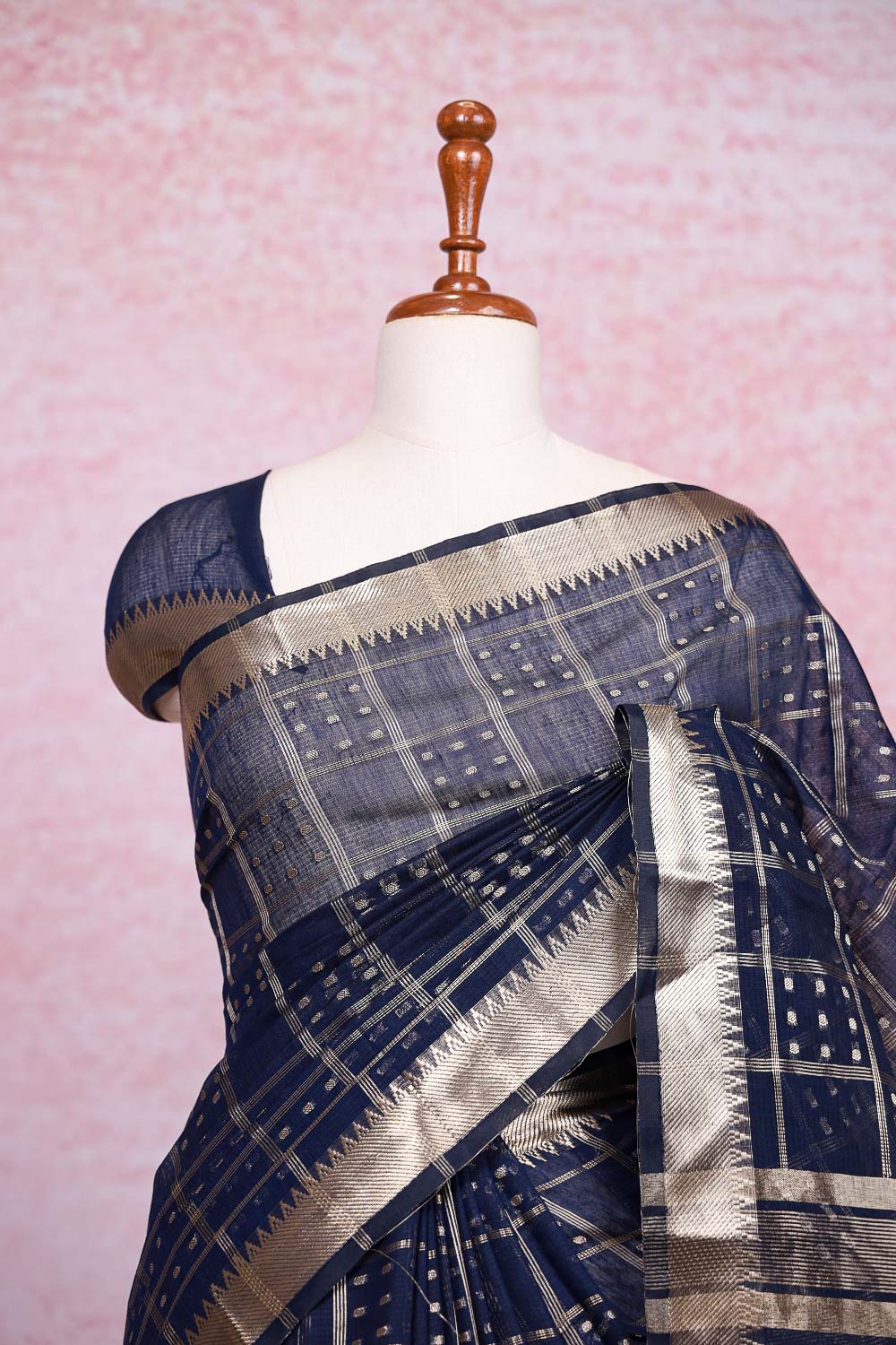 Navy Blue Cotton Silk Saree