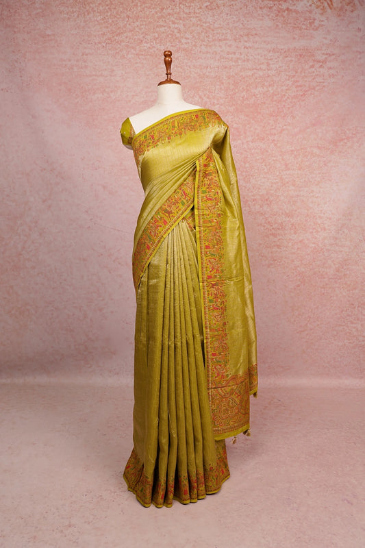 Parrot Green Banarasi Silk  Saree
