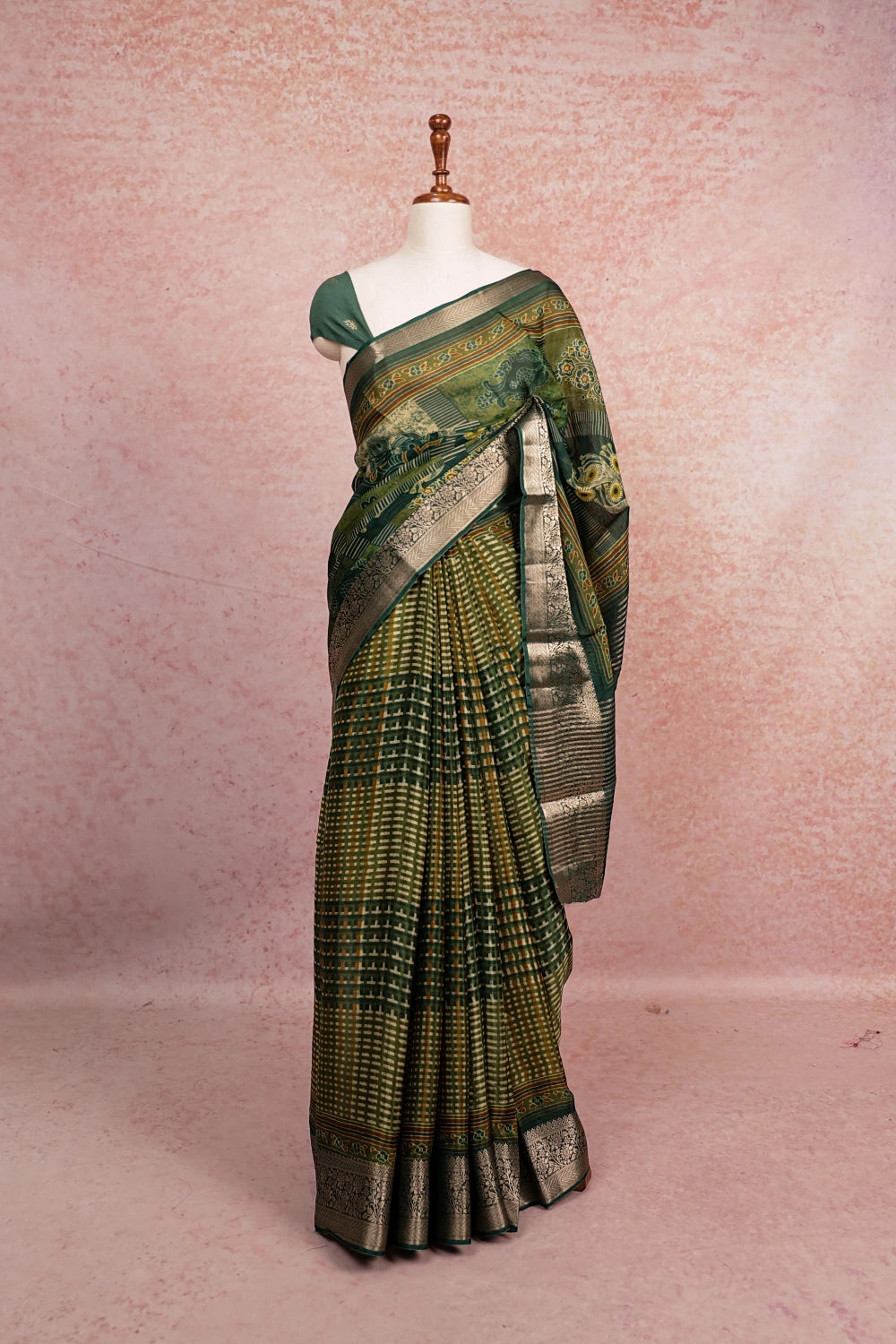 Green Semi Crepe Saree