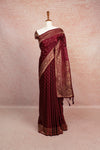 Wine Red Semi Crepe Saree