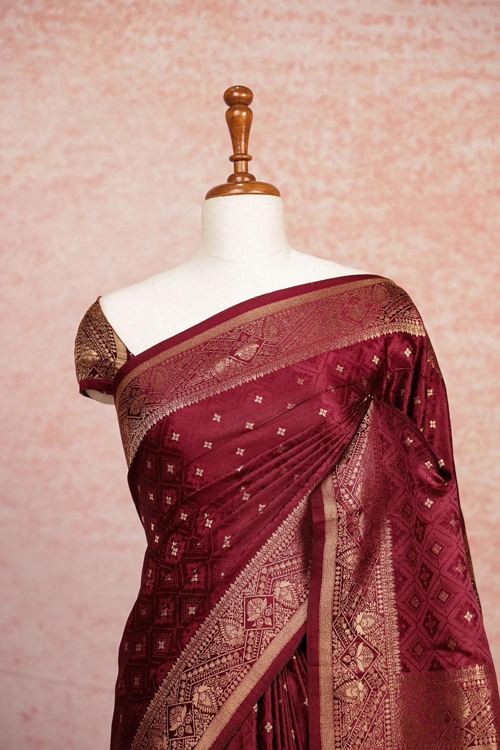 Wine Red Semi Crepe Saree