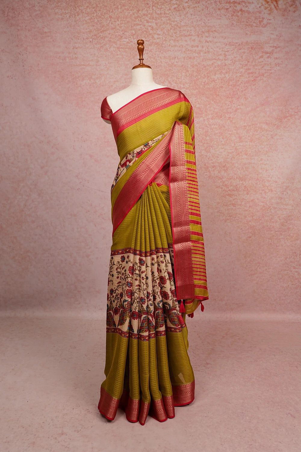 Parrot Green Crepe Saree