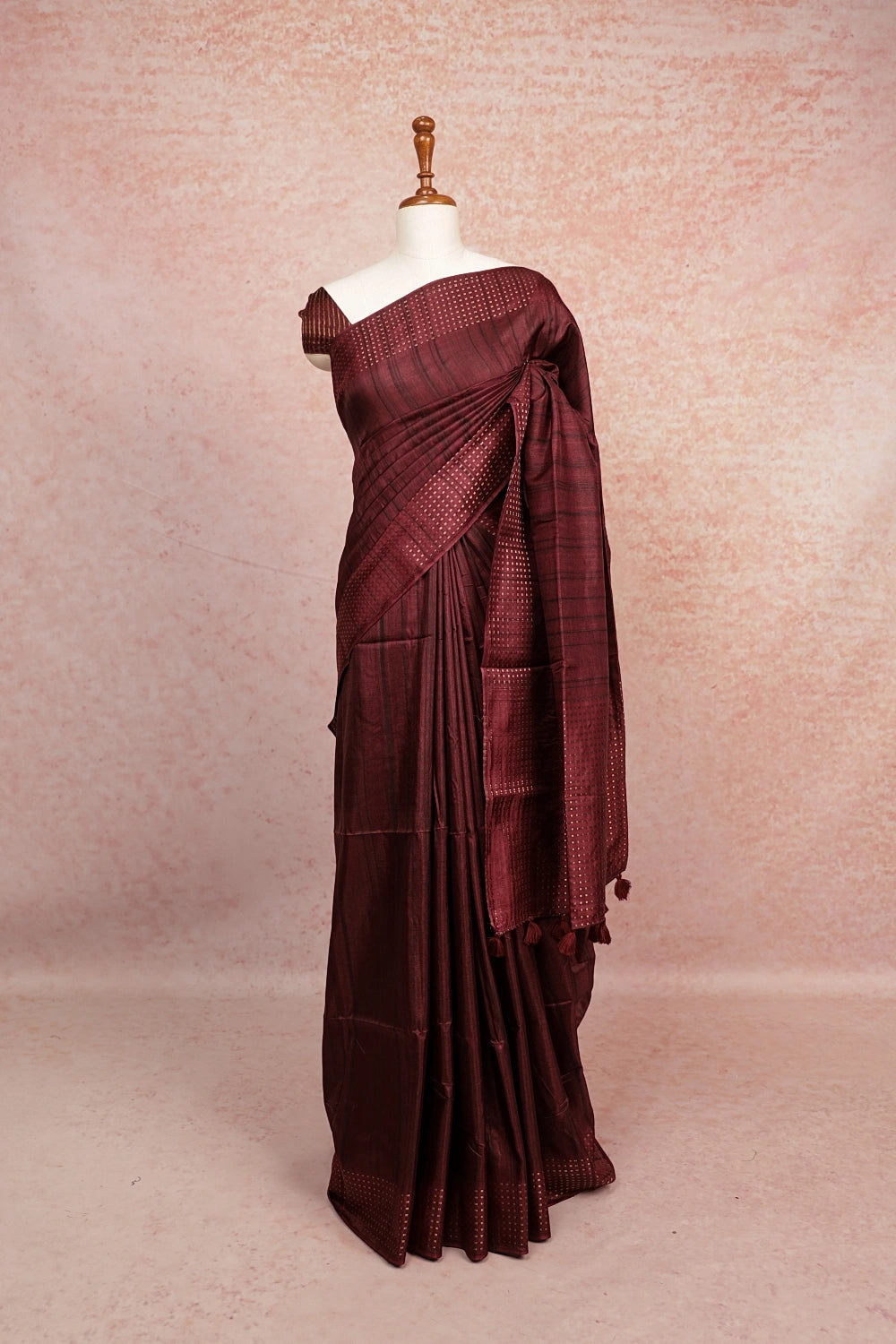Brownish Wine Semi Tussar Silk Saree