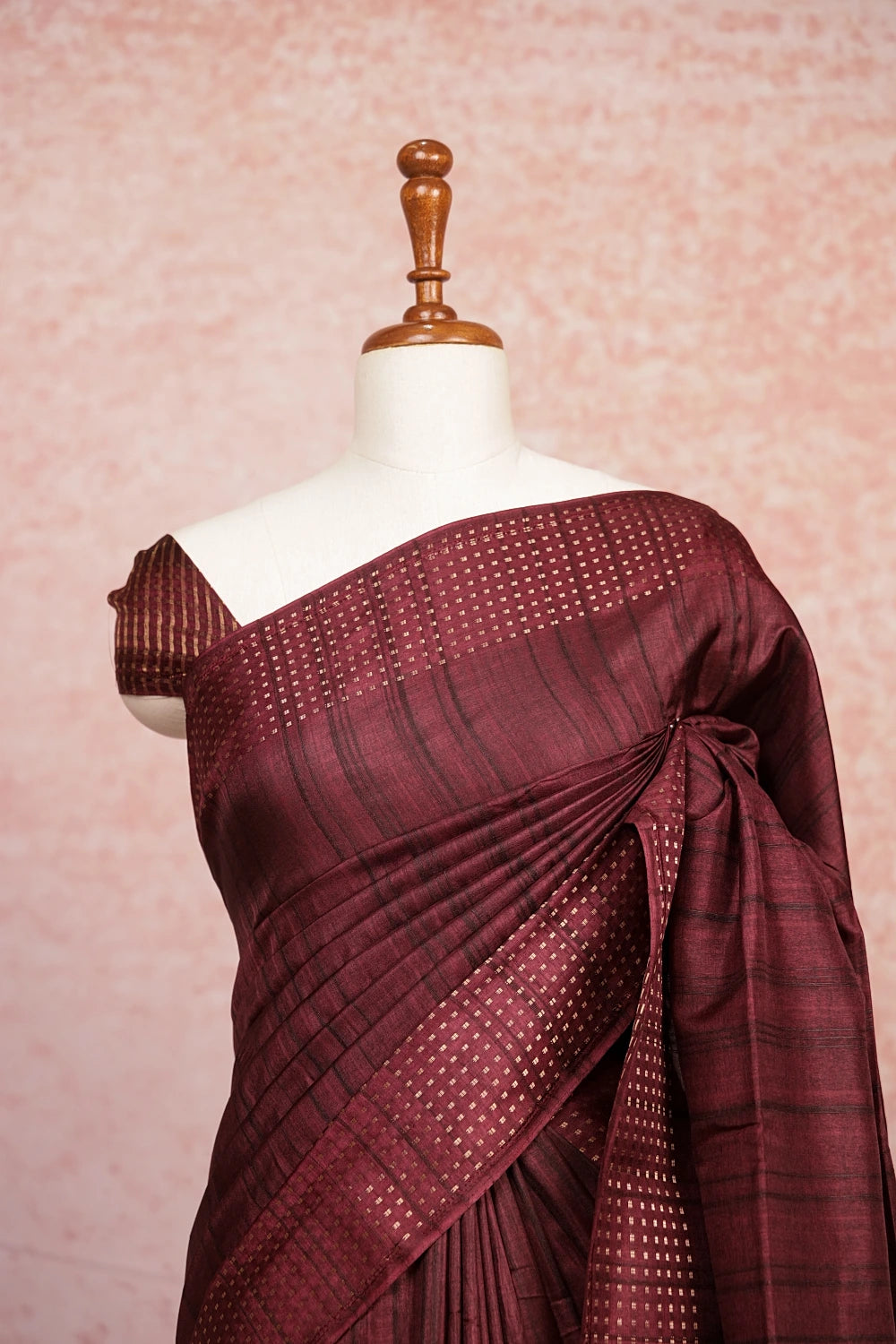 Brownish Wine Semi Tussar Silk Saree