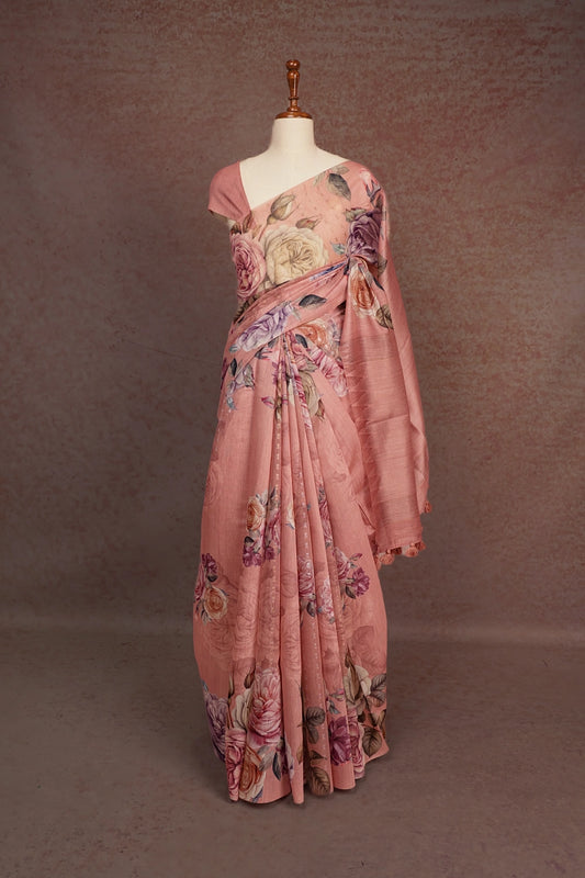 Onion Pink Semi Linen Saree