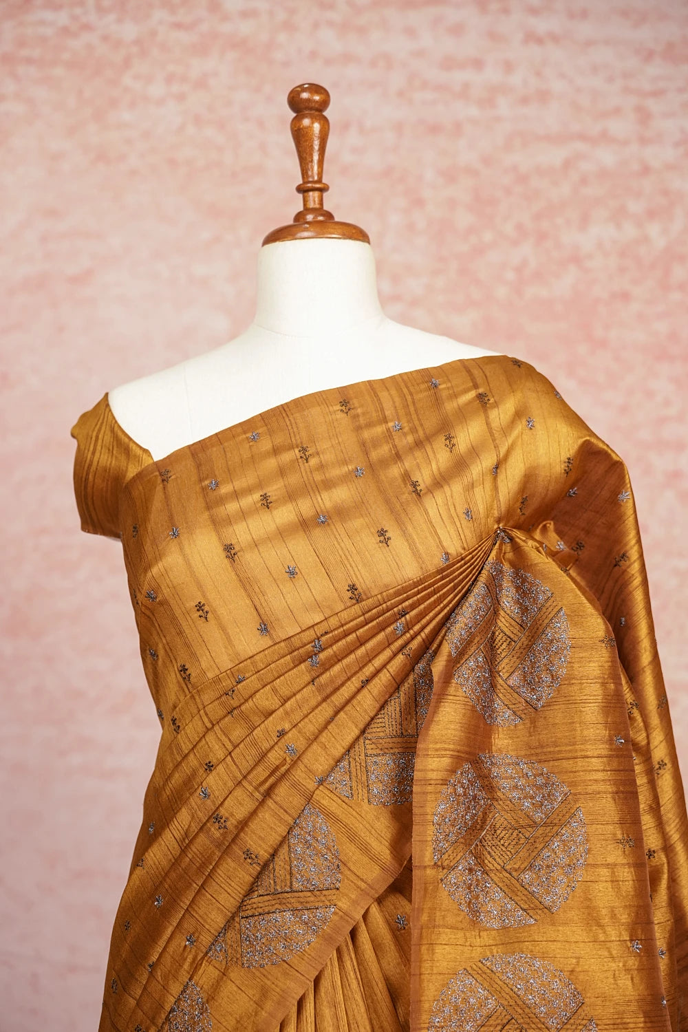 Dark Mustard Yellow Semi Tussar Saree
