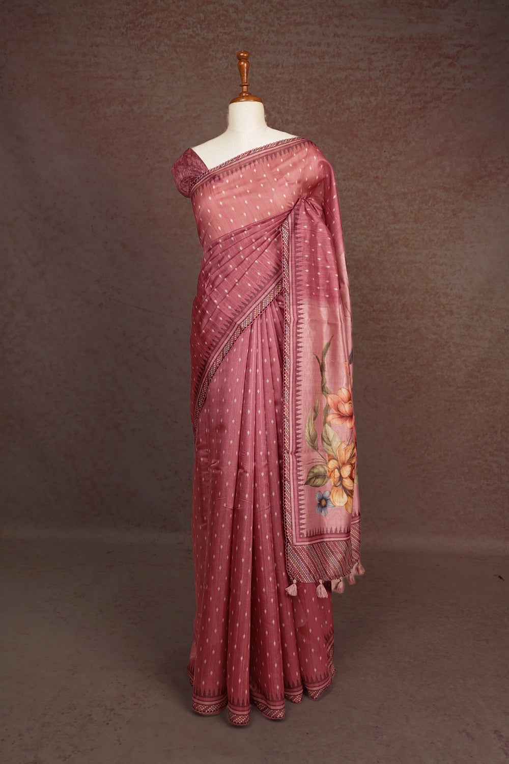 Onion Pink Organza Tussar Saree