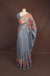 Pastel Steel Blue Semi Linen Saree