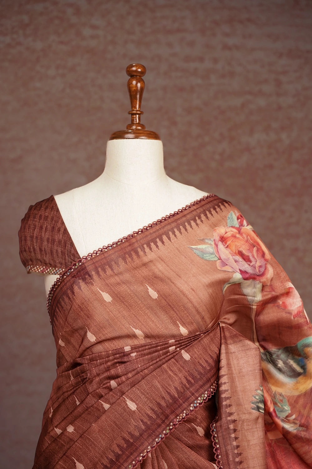Chocolate Colour Organza Tussar Saree