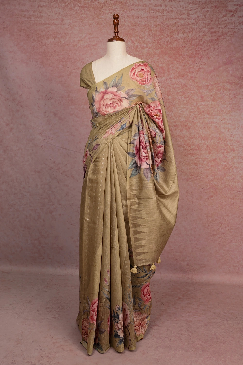 Olive Green Soft Cotton Saree