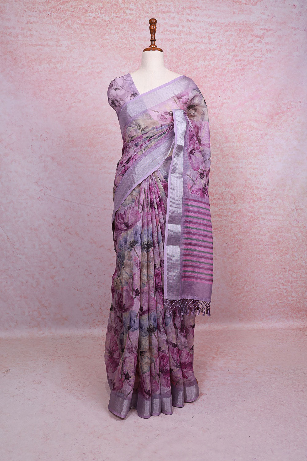 Lavender Semi Linen Saree