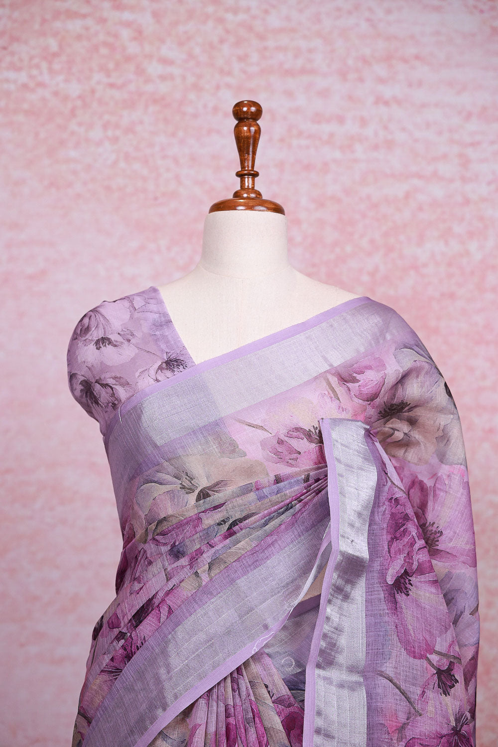 Lavender Semi Linen Saree
