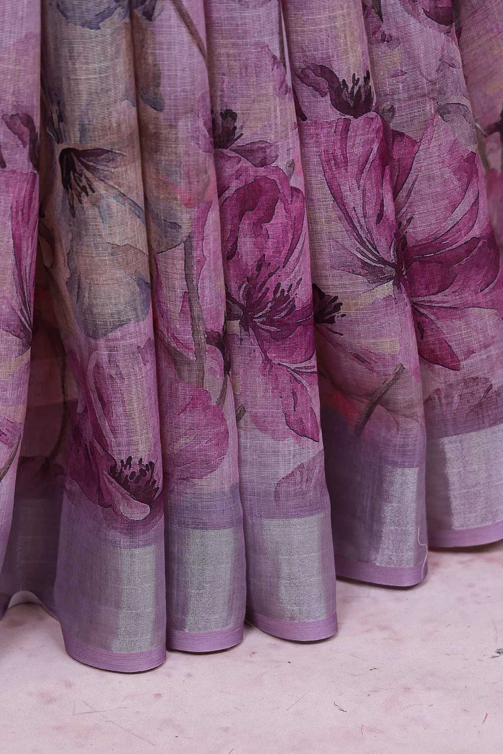 Lavender Semi Linen Saree