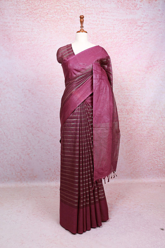 Wine Semi Linen Saree