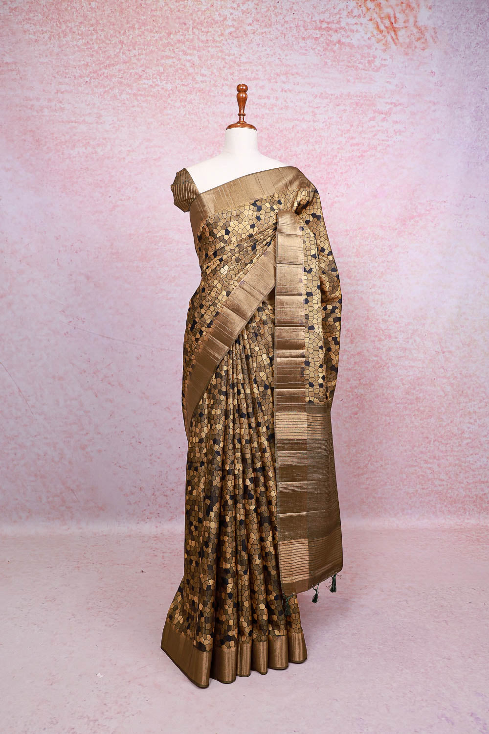 Olive Green Semi Tussar Saree - Seematti
