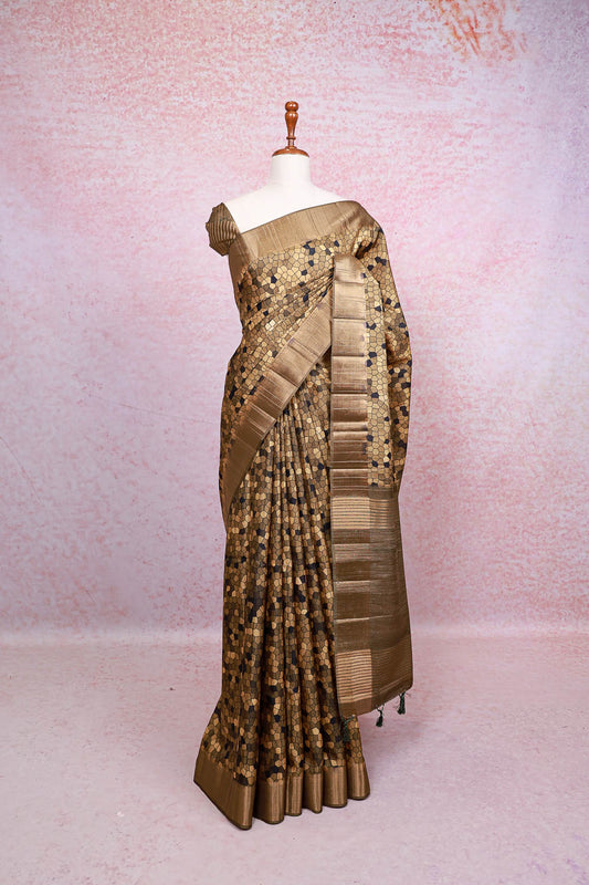 Olive Green Semi Tussar Saree