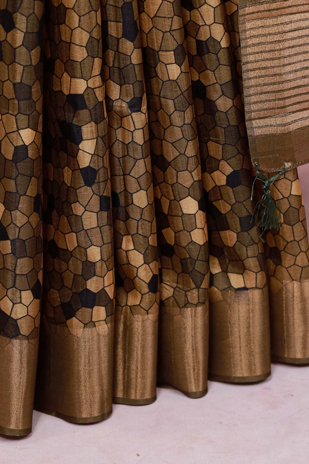 Olive Green Semi Tussar Saree - Seematti