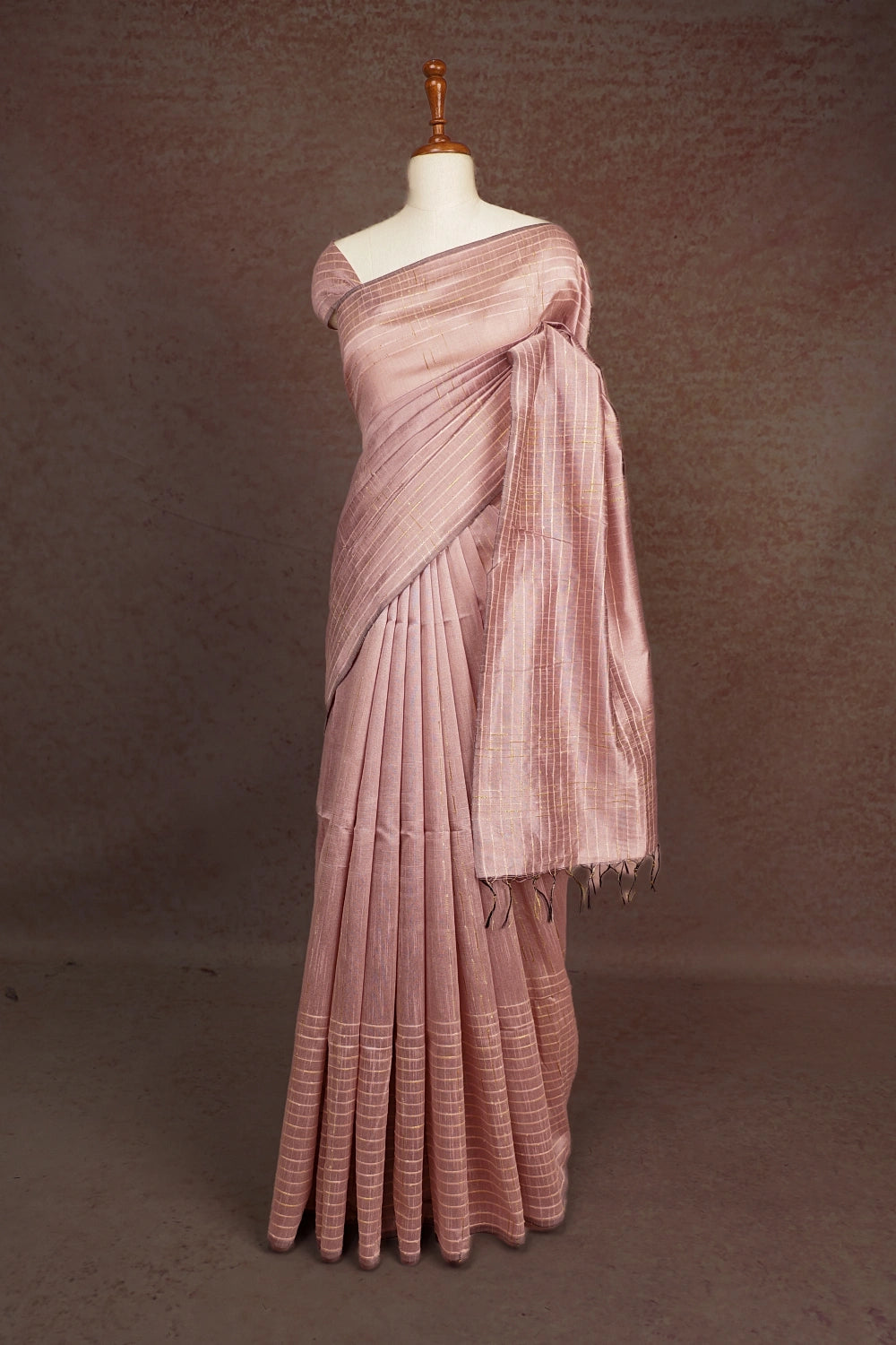 Pastel Pink Tussar Jute Saree