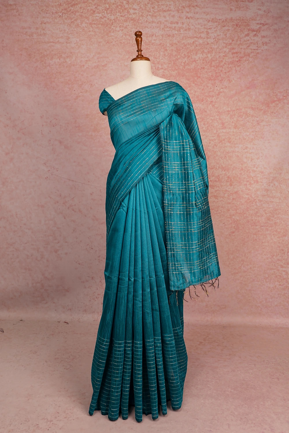 Peacock Blue Tussar Jute Saree
