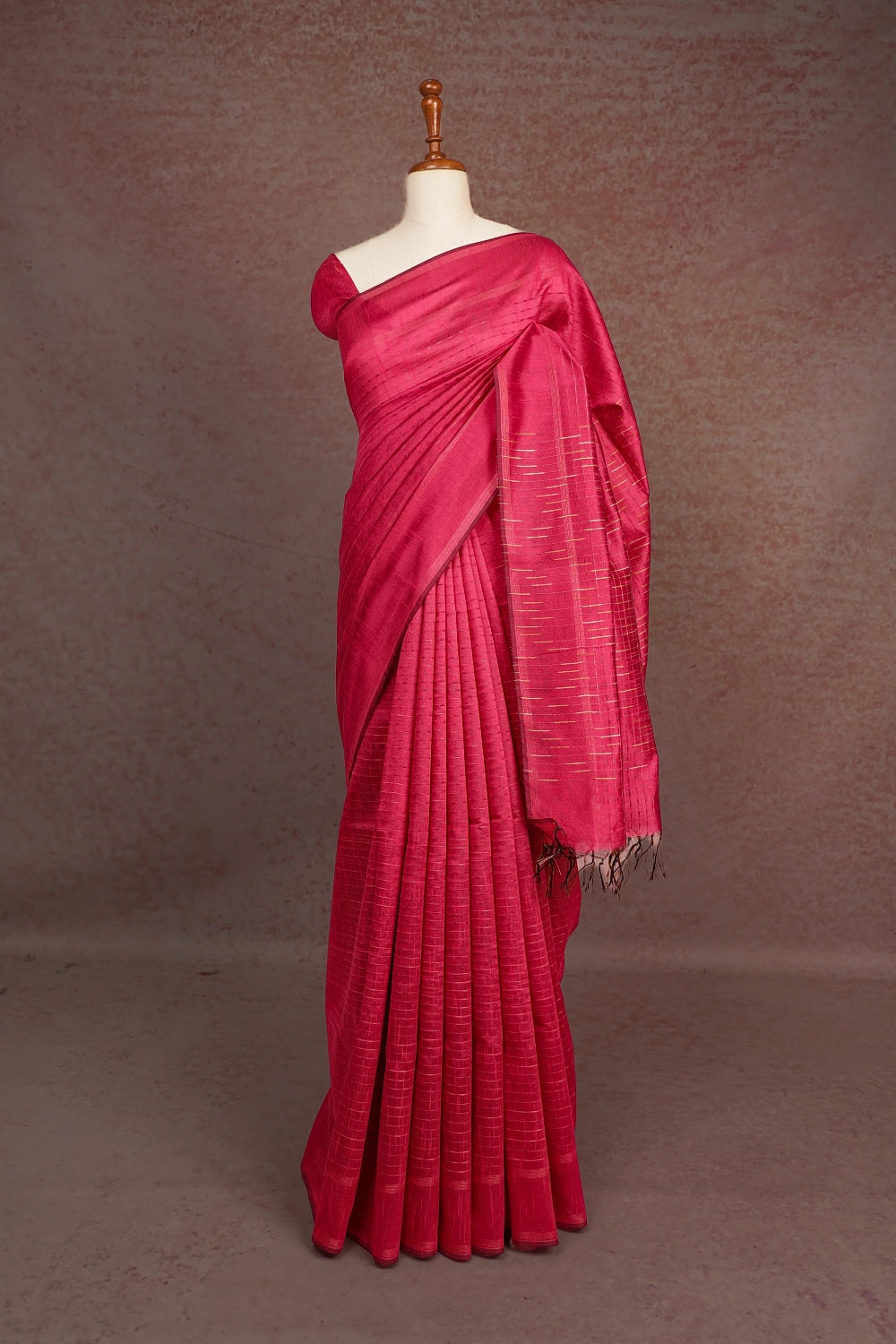 Dark Pink Tussar Jute Saree