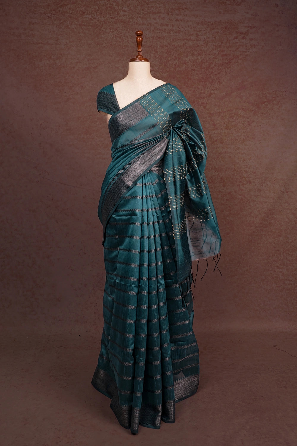 Peacock Blue Semi Jute Silk Saree