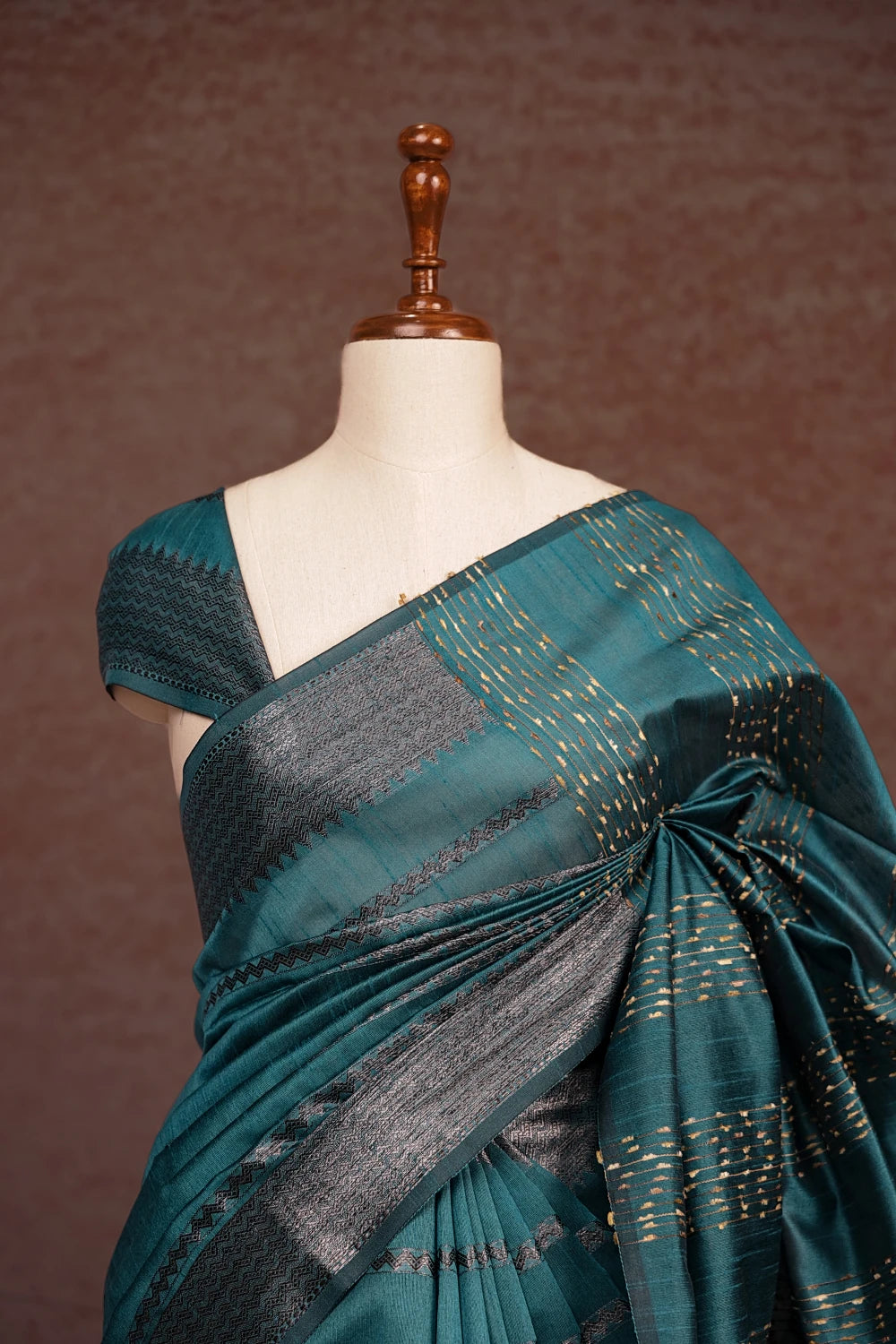 Peacock Blue Semi Jute Silk Saree