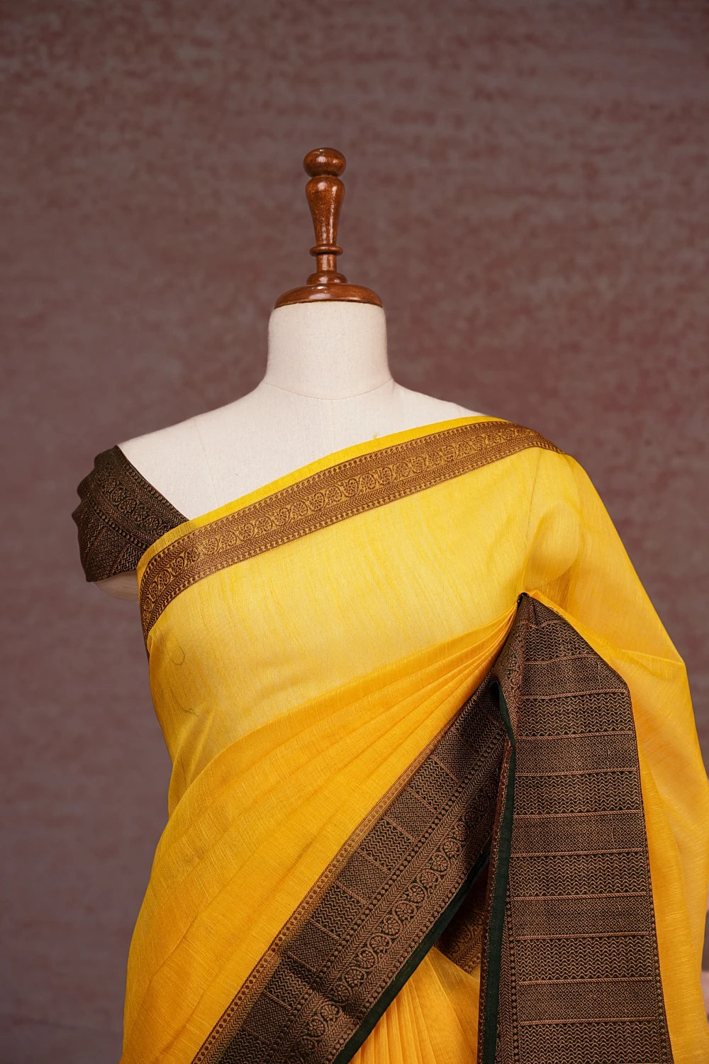 Yellow Semi Linen Saree