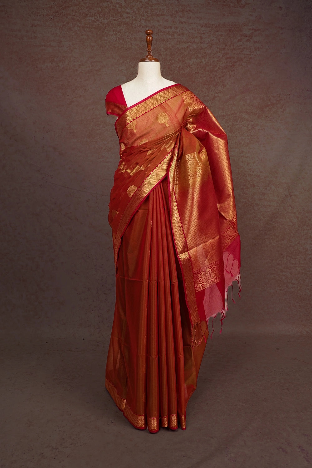 Mustard Yellow And Rani Pink Cotton Silk Saree