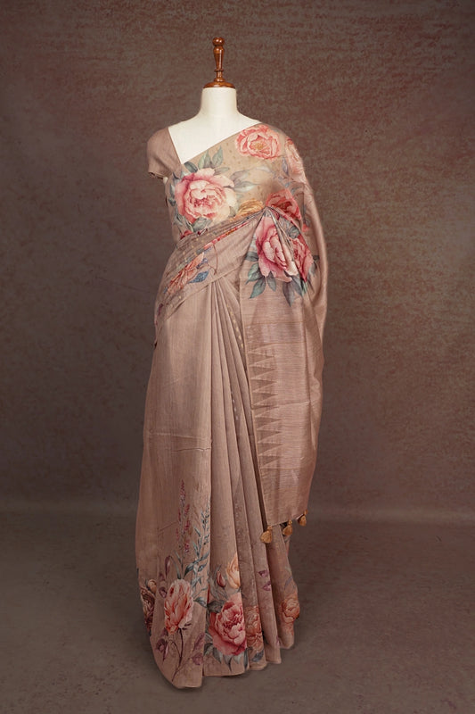 Pastel Brown Semi Linen Saree