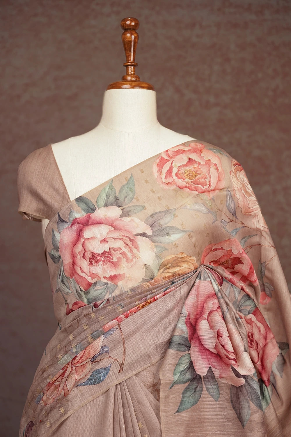 Pastel Brown Semi Linen Saree