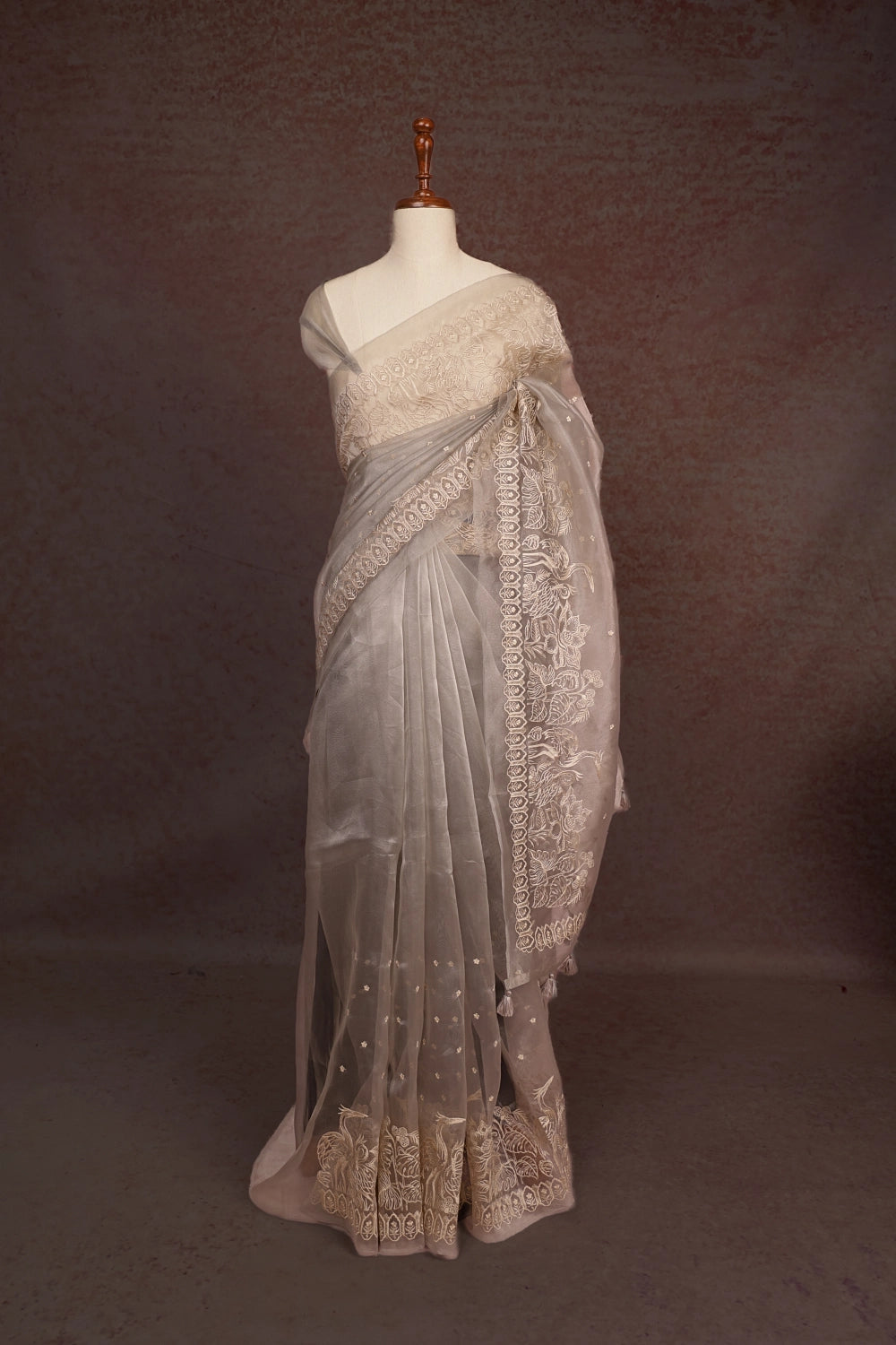 Light Grey Glass Organza Saree
