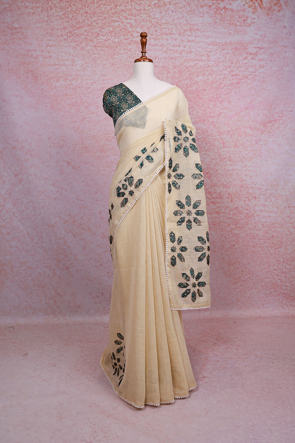 Cream Semi Linen Saree