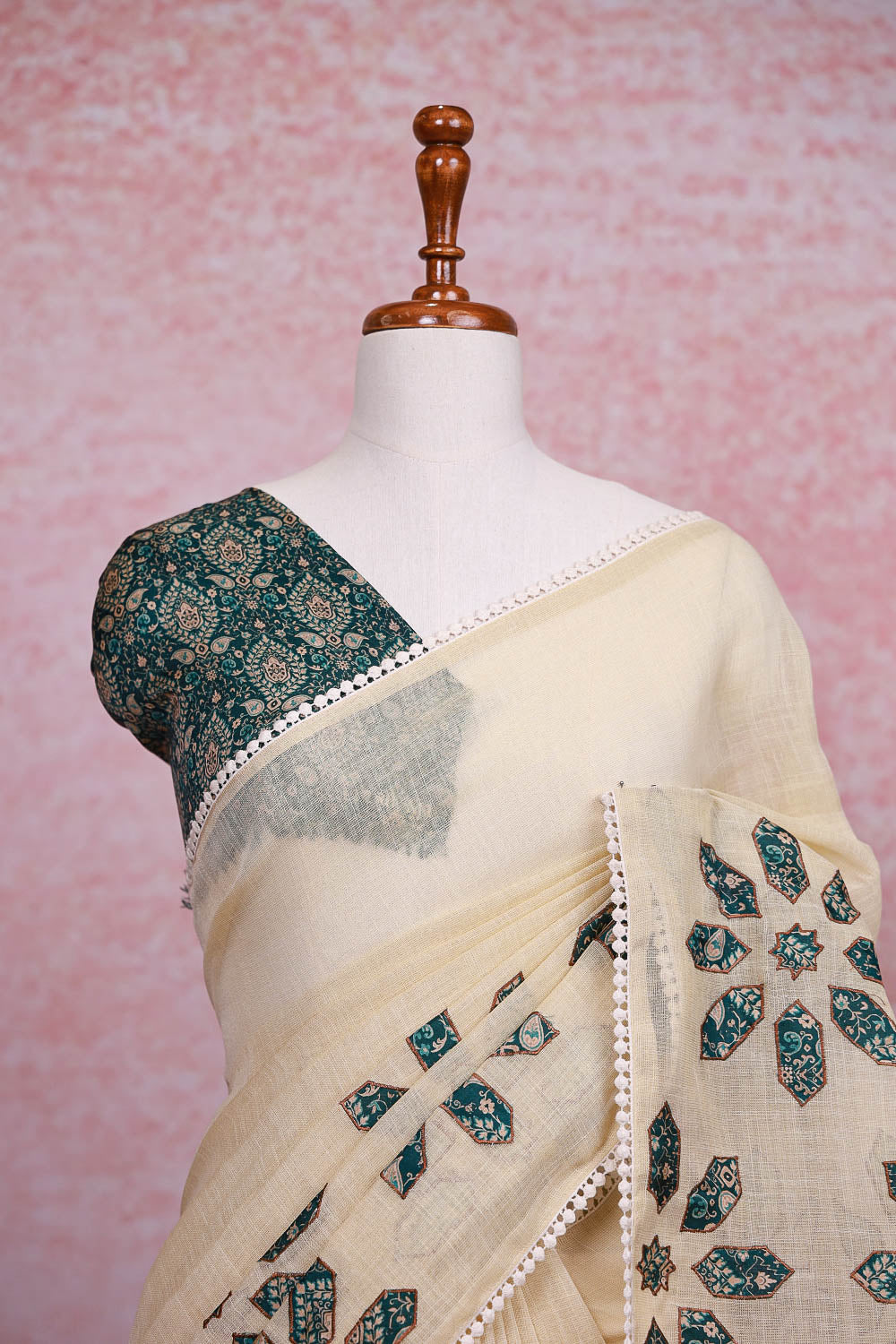 Cream Semi Linen Saree