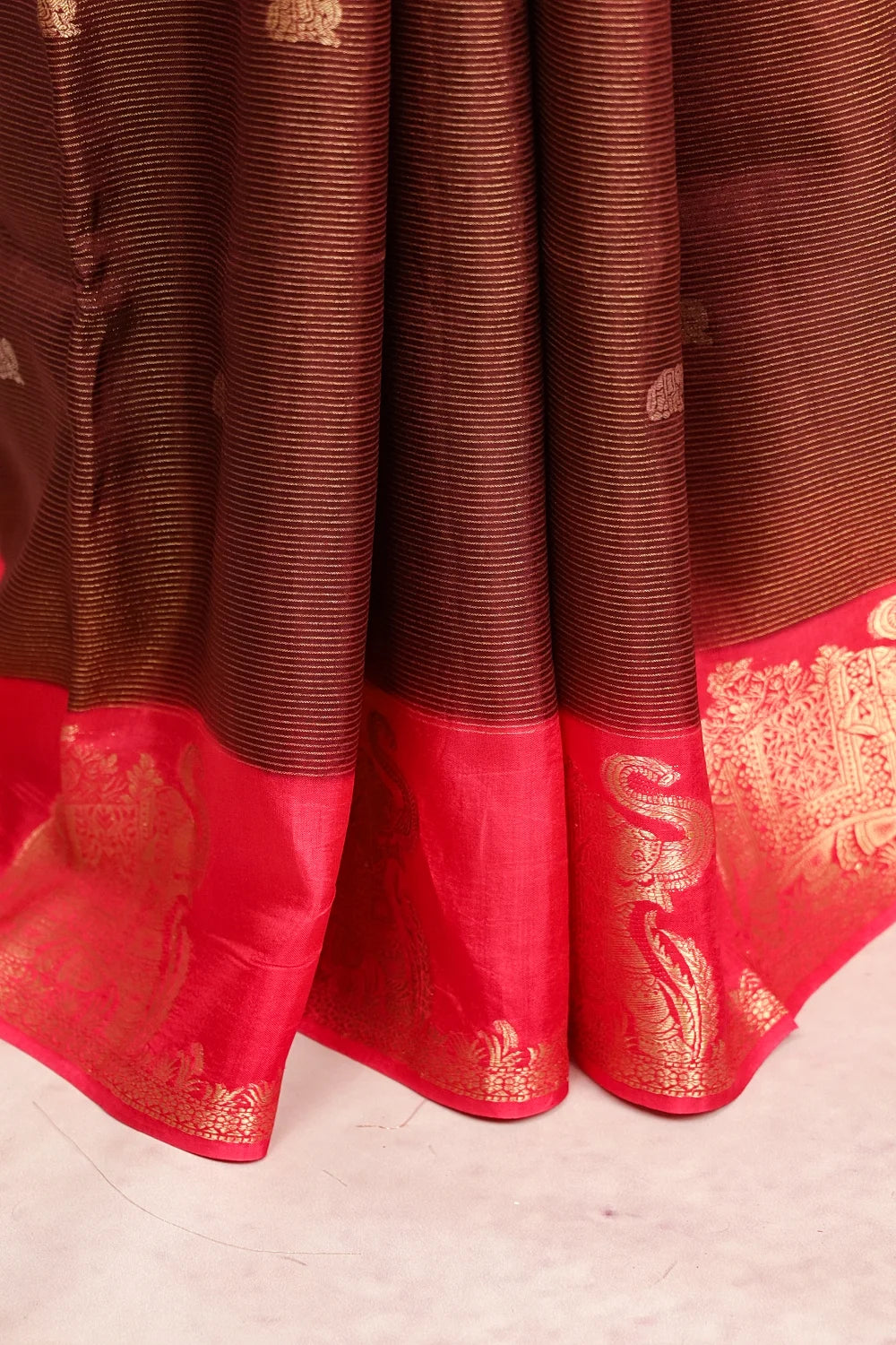 Dark Brown Semi Banarasi Saree