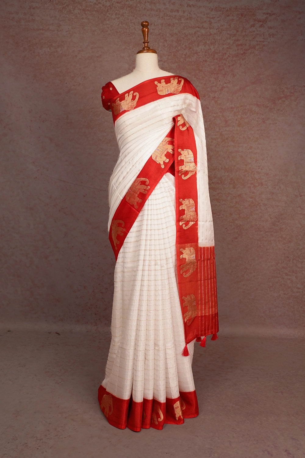 Cream Semi Banarasi Saree