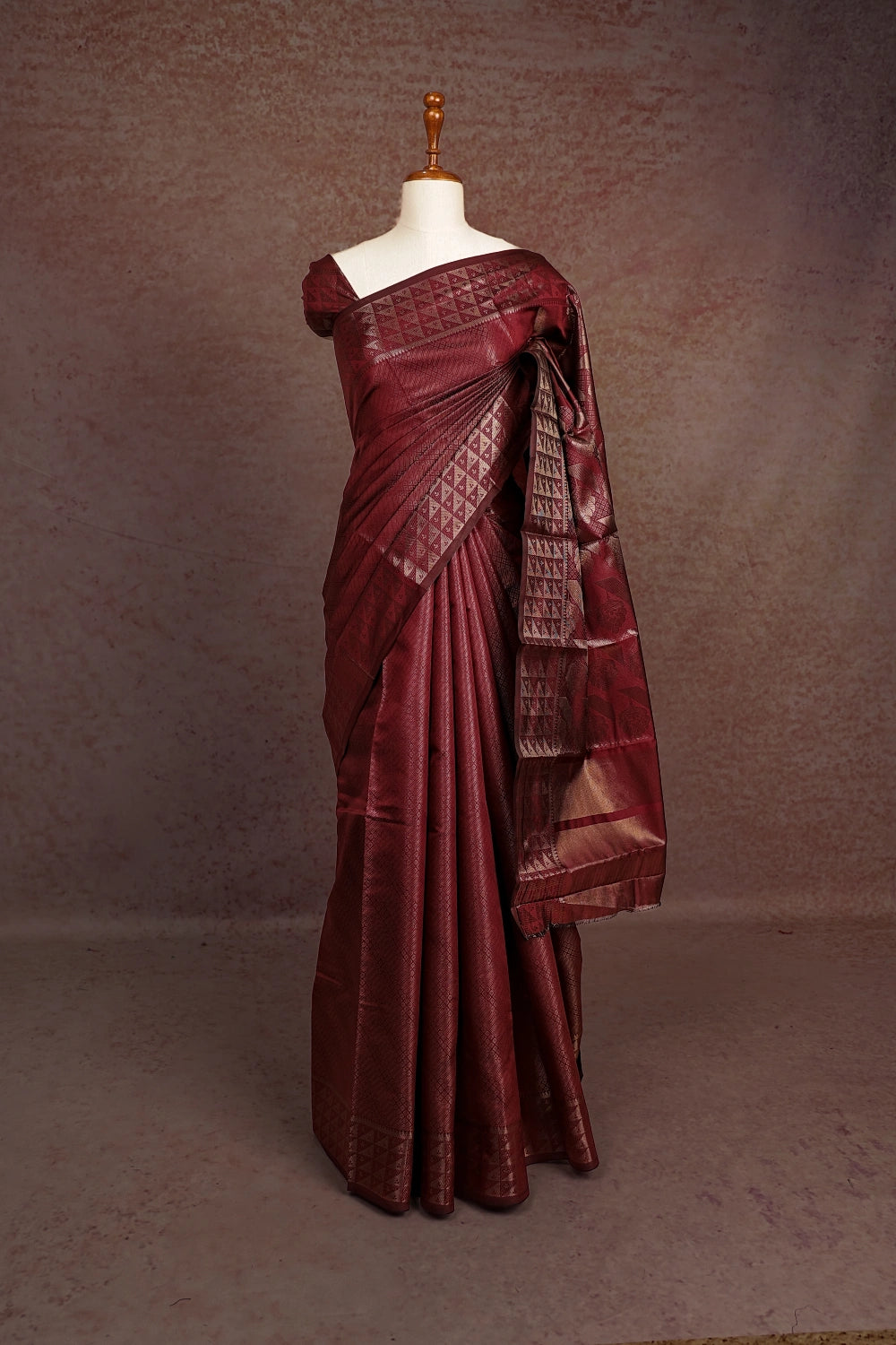 Dark Maroon Semi Silk Saree