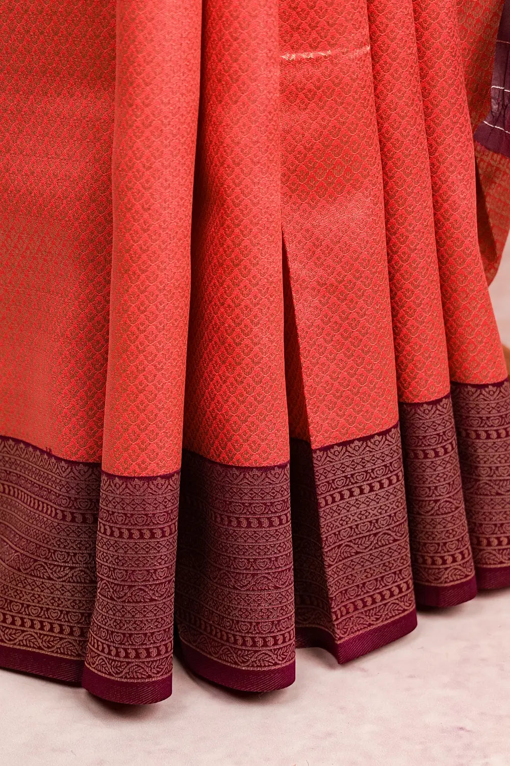 Dark Peach Semi Silk Saree