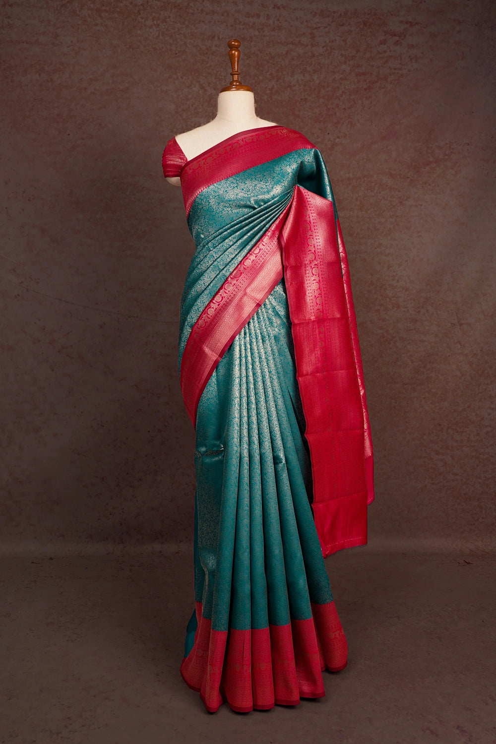 Peacock Green Semi Silk Saree