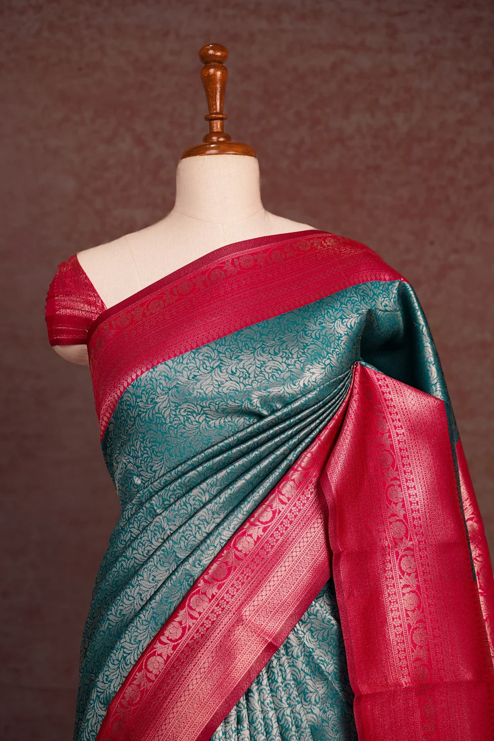 Peacock Green Semi Silk Saree